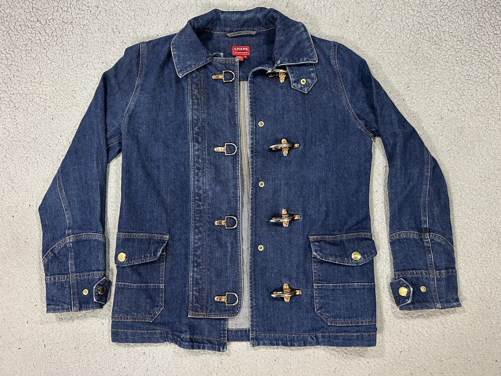 Chaps Jacket Womens Medium Blue Denim Toggle Lobster Clasp Utility
